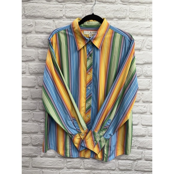 Vintage Tommy Hilfiger Top Women Size‎ 18 Rainbow Striped Y2K Classic Festival - Picture 12 of 15